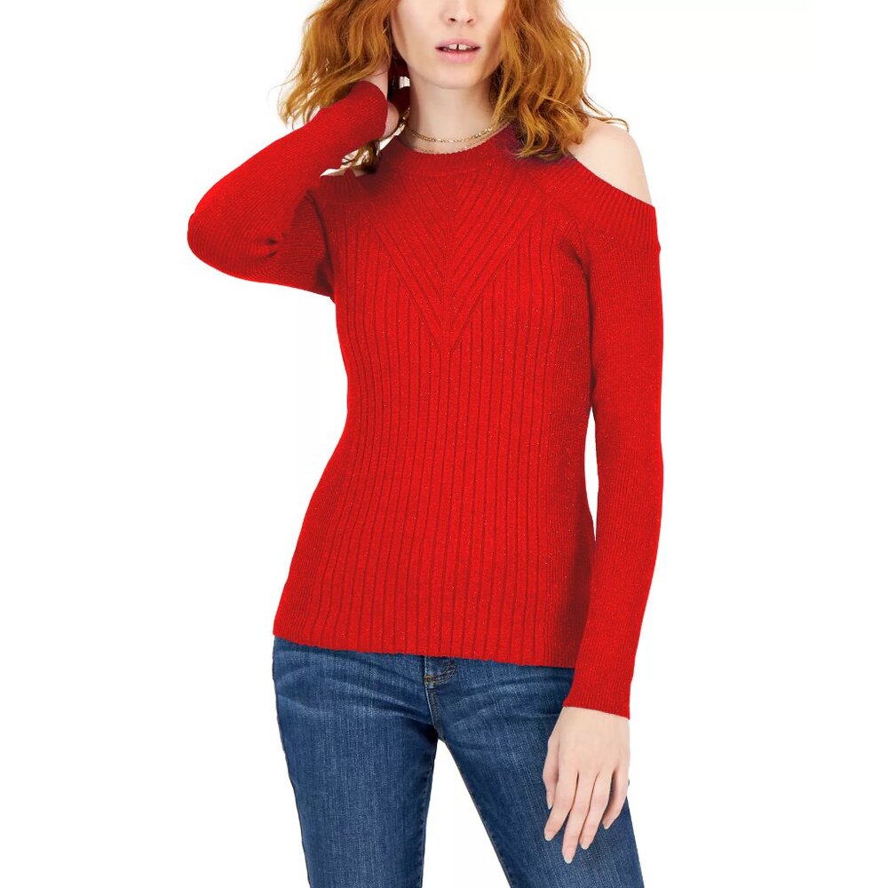 INC Shine Cold Shoulder Pullover Sweater in Real Red - NWT sz S